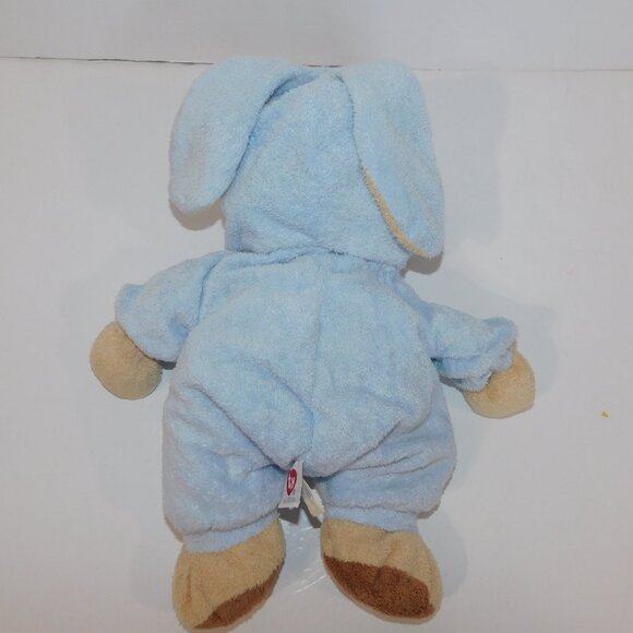 2007 Ty Pluffies 12" Plush Tan Bear in Blue non Removable bunny Pjs Love Baby - Picture 8 of 8